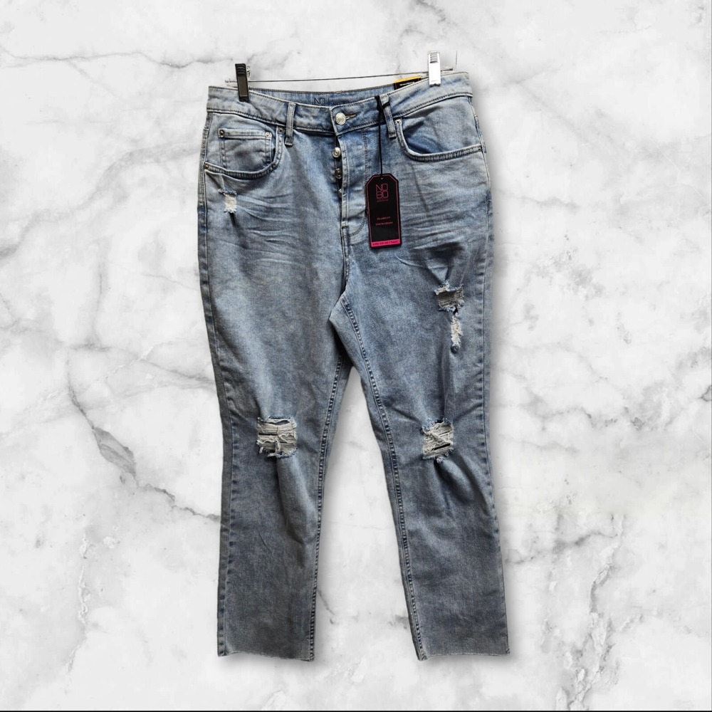 No Boundaries Jeans Sz 13 90s Boyfriend Distressed Button Fly Relaxed Raw Hem